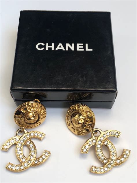 chanel crystal letter logo earrings|Chanel cc earrings original.